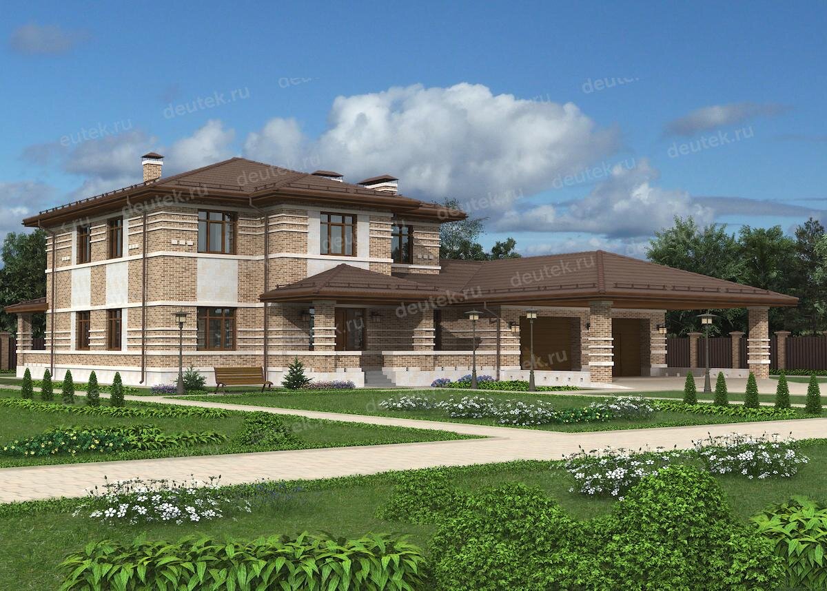 Проект двухэтажного дома 412 м2 с гаражом, кабинетом и террасой в стиле Неомодернизм - KR10