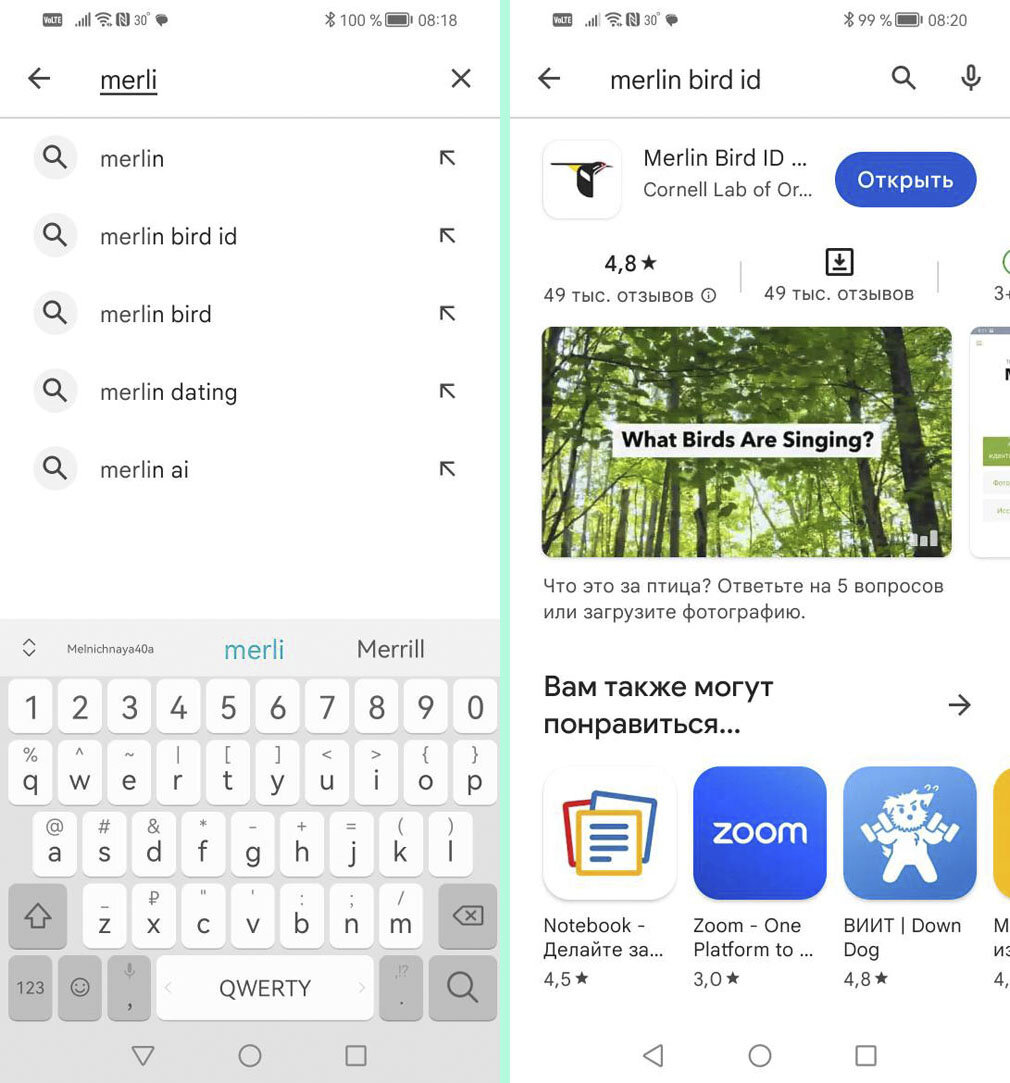 Ищем, устанавливаем и открываем приложение.