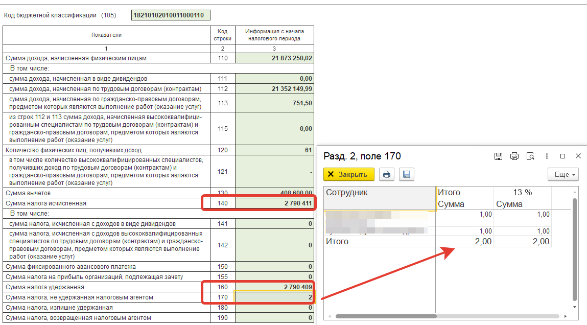 Как заполнить строку 170 в 6 ндфл. 6 НДФЛ строка 170. Сумма неудержанного налога. Отчетность 6 НДФЛ. Hсв столбец 170.
