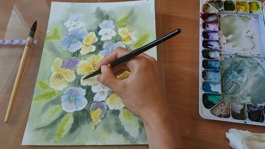 Рисую цветы фиалки (виолы) акварелью. Рисуем вместе красками. | sany_anya |  Дзен