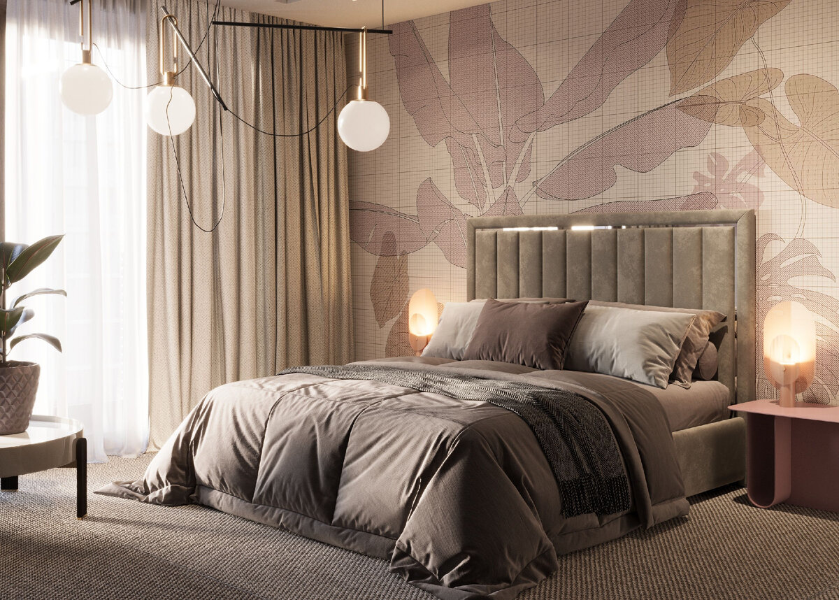 Спальня с двуспальной кроватью, изголовье LINEARE (арт. 103)