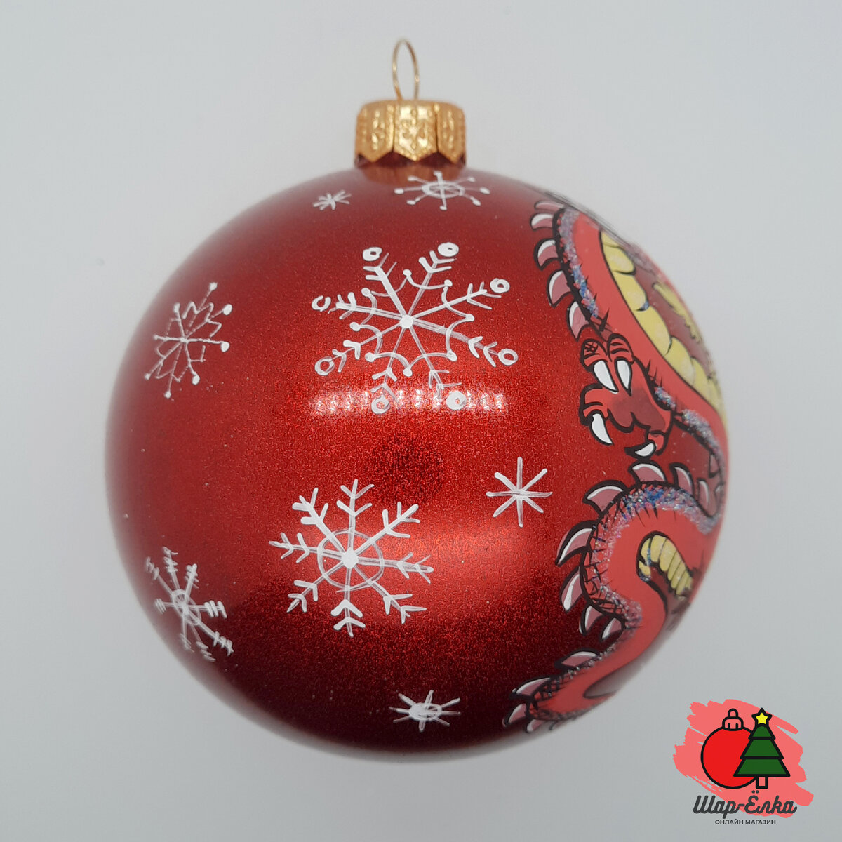 Ёлочный шар 100 мм "Дракон-Шанхай" (Винтажный шар)