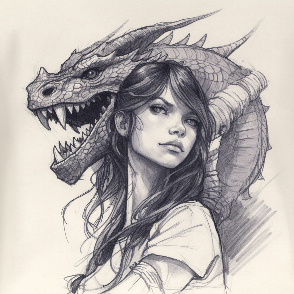 Девушка и Дракон - Бесплатные эскизы Тату нарисованные ИИ | Творчество с  Искусственным Интеллектом | Дзен