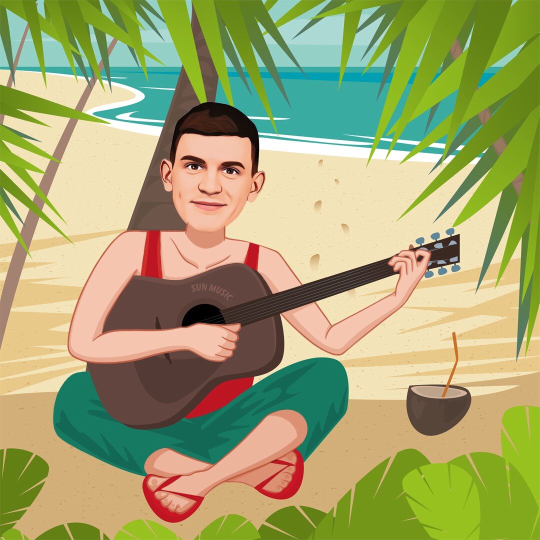 Хлусевич под пальмами на пляже недалеко от Лиссабона. 2024 год.