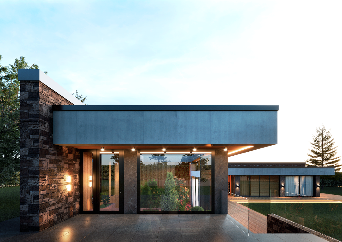 Левая часть основного блока, отведенная под оранжерею со встроенными кадками.