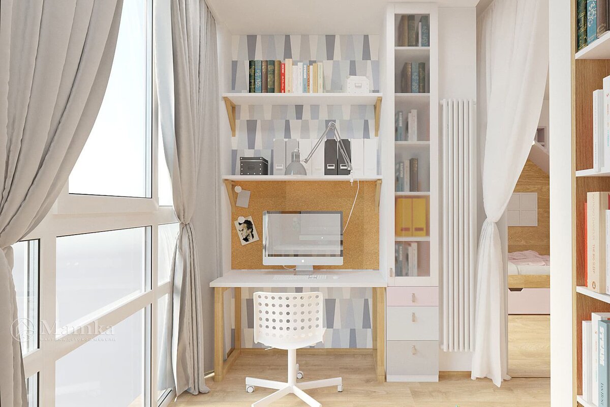 Учебный стол с настенными полками и стеллажом