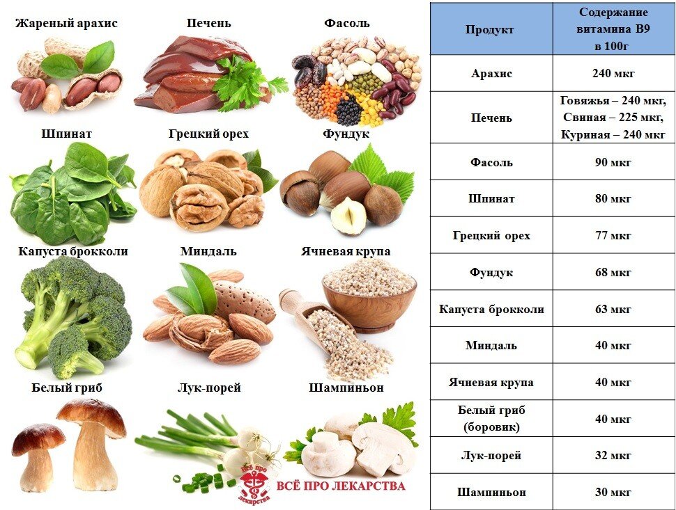 Таблица содержания в12 в продуктах