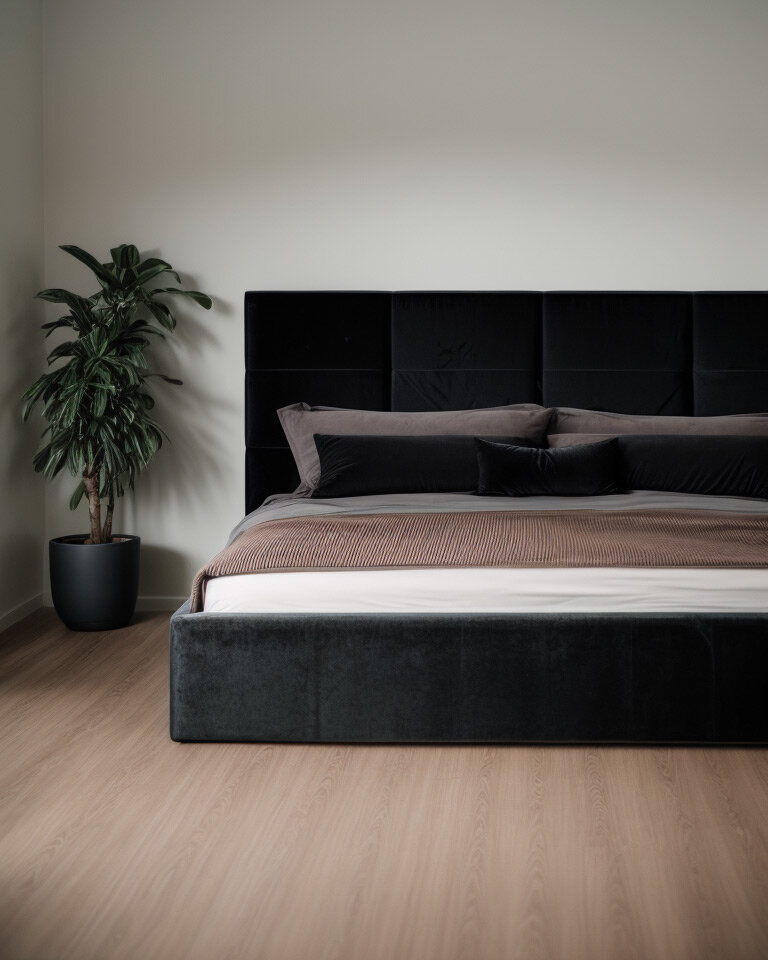 Примеры использования чёрного цвета в интерьере спальни - сочетания, стили, освещение, 50 фото