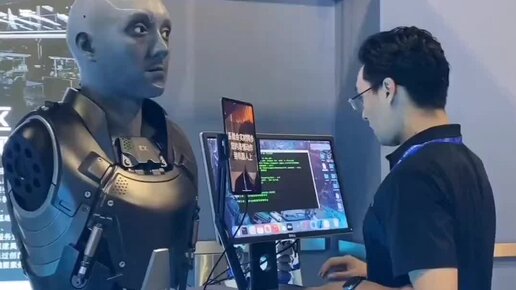 Проектировщик роботов. Гуманоидный робот. Eilik robot. Технологичный фон с роботом на фоне. Робот дзена.