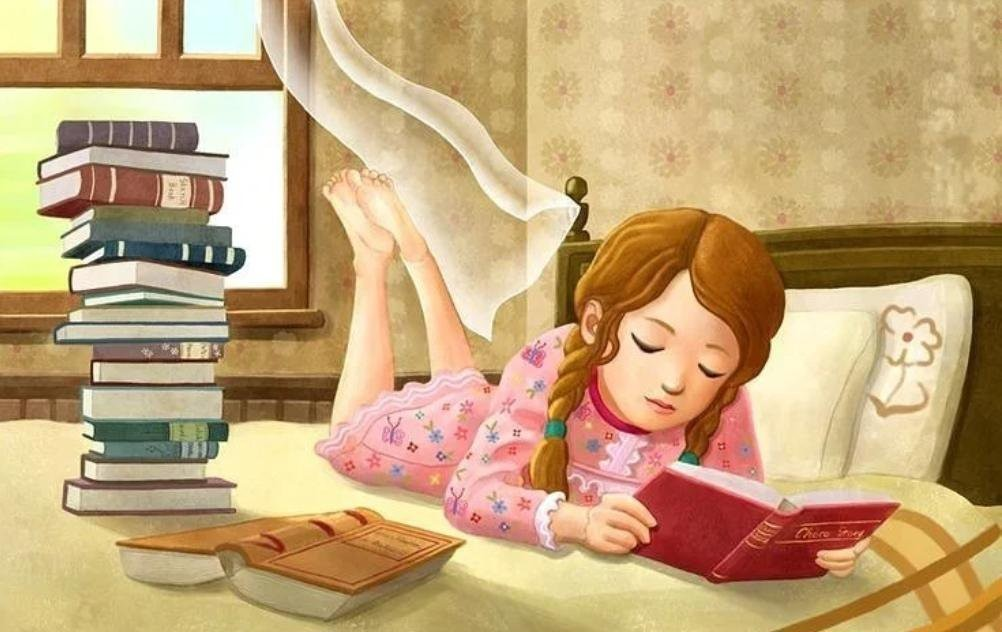 He read in the morning. Книги для детей. Ребенок читает книгу. Иллюстрации к книгам. Девочка с книжкой.