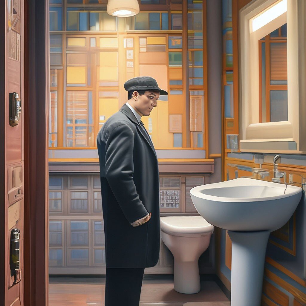 Человек в уборной.