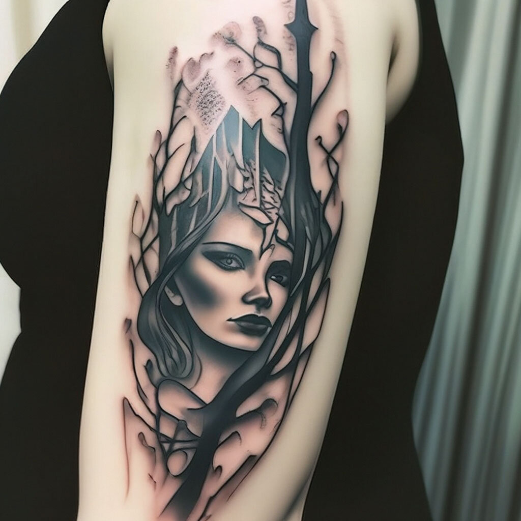 Тату. Красиво, но от восприятия самого человека , отвлекает. Сгенерировано нейросетью