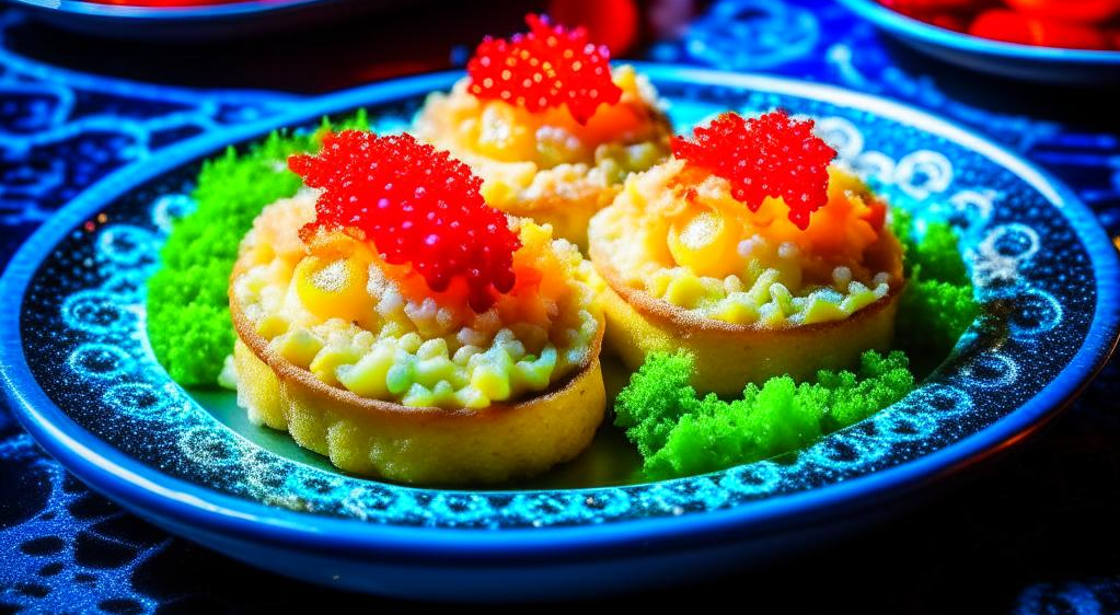 картинка для статьи сгенерирована в нейросети https://editor.fusionbrain.ai/
запрос: крабовый салат, поданный в прозрачной хрустальной салатнице на ножке, и сверху оформленный красной икрой
слово креманка, хрустальная или на ножке нейросеть не понимала, и все время подсовывала мне тарелку... правда красивую