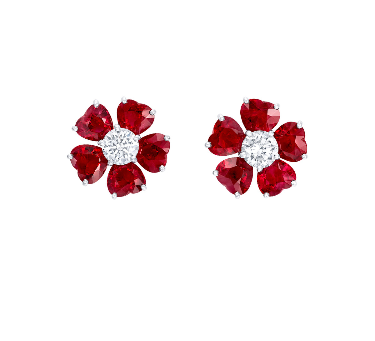 Серьги Graff Flower из белого золота и платины с бриллиантами, рубинами