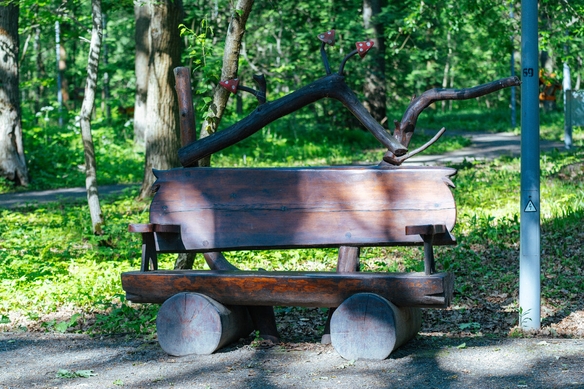  Резные лавочки с различными узорами стоят по всему парку. (Фото: архив «Мой район»)