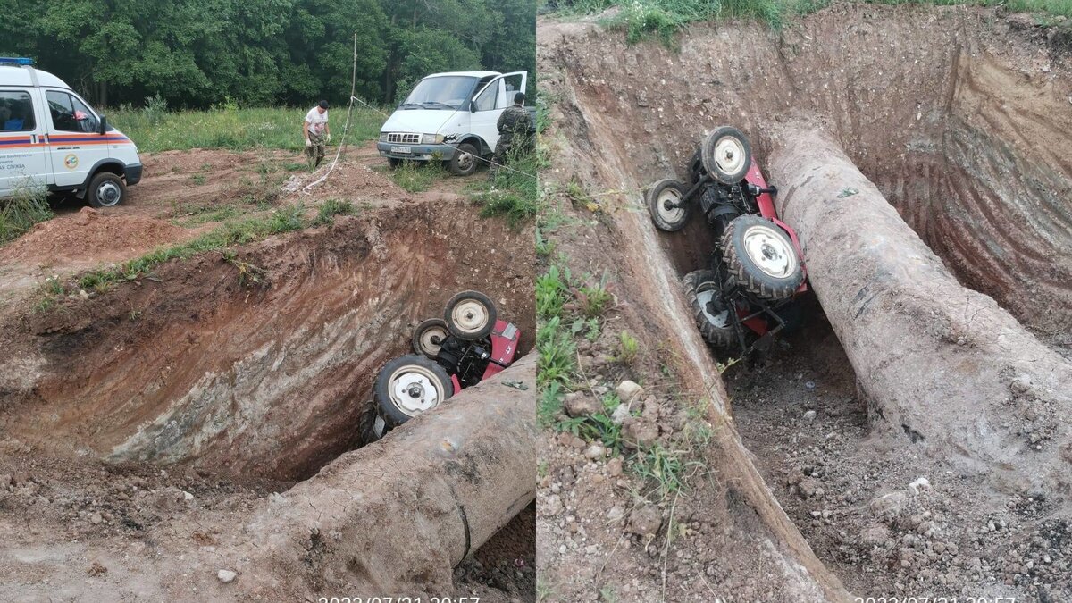     К счастью из перевернутого трактора в яме он выбрался сам, но помощь медиков ему понадобилась, сообщили в пресс-службе Госкомитета Башкирии по ЧС.