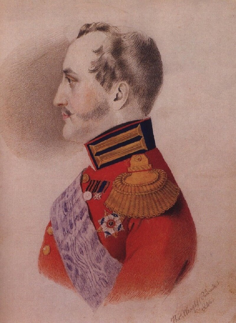 Портрет императора Николая Павловича (худож. Т. Райт, 1844 г.), акварель. Государственный Музей