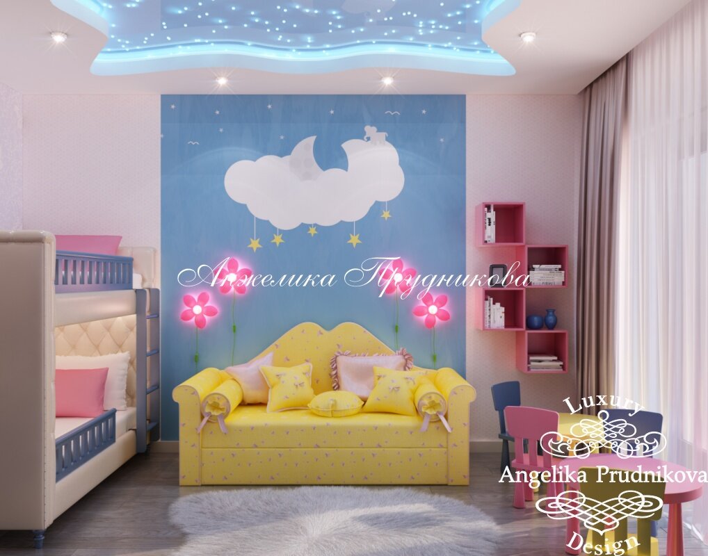 На фото: Интерьер детской с двухъярусной кроватью для двух маленьких детей на Носовихинском шоссе
