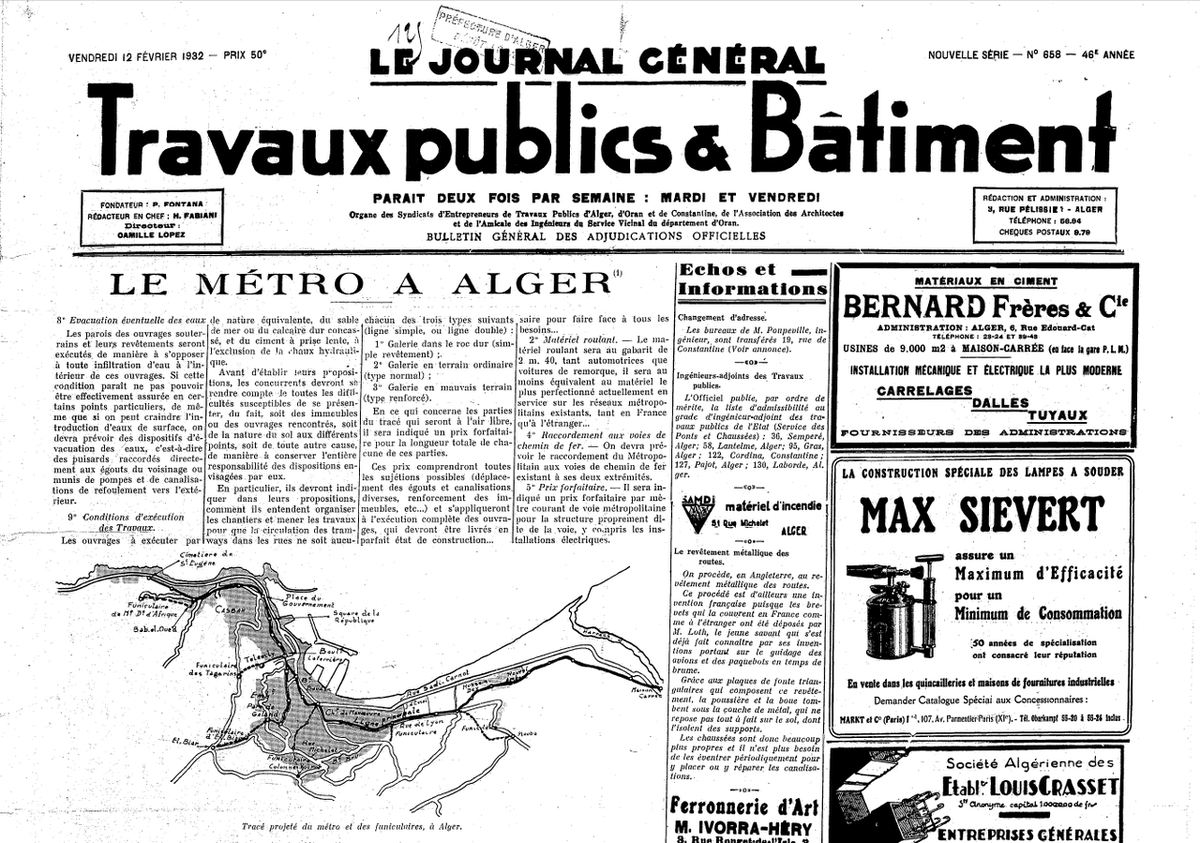 Журнальная статья об Алжирском метро от 12 февраля 1932 года, Национальная библиотека Франции