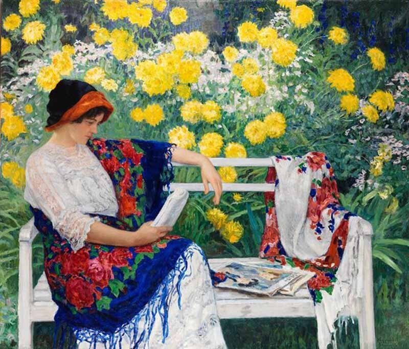Среди цветов (Портрет жены художника Натальи Антоновны Топоровой). 1915