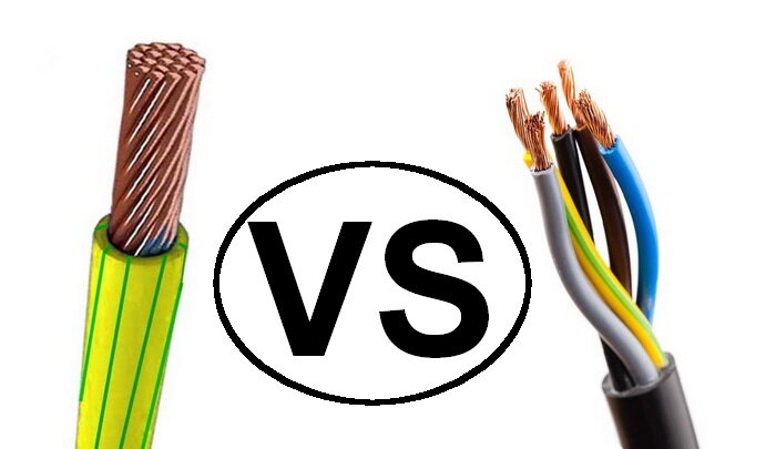 Провод(слева) и кабель (справа) на фото