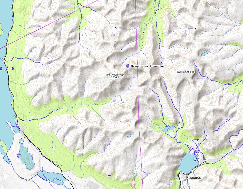 Перевал на карте Хибин