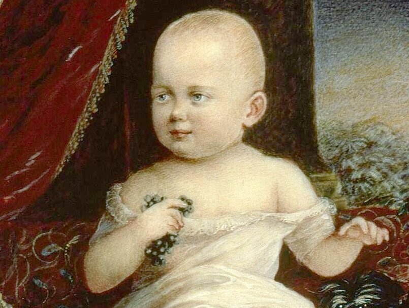 Портрет великого князя наследника-цесаревича Николая Александровича годовалым ребенком. Художник Алоиз Густав Рокштуль. Фоторепродукция из открытых источников.