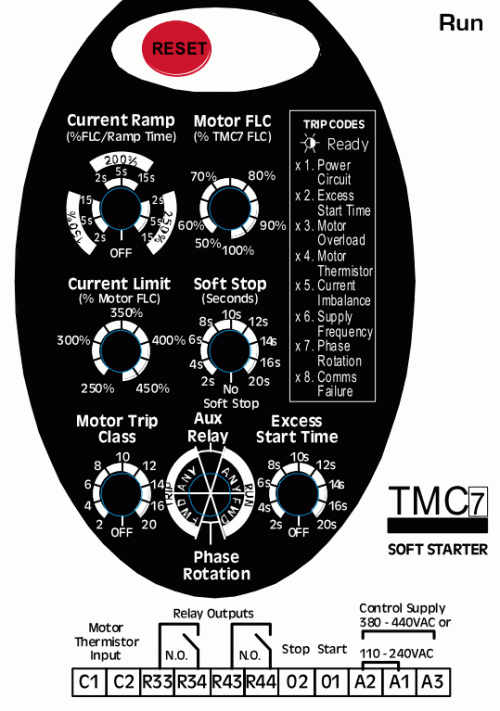 Мягкий пускатель (SoftStarter) Toshiba TMC7 – передняя панель 