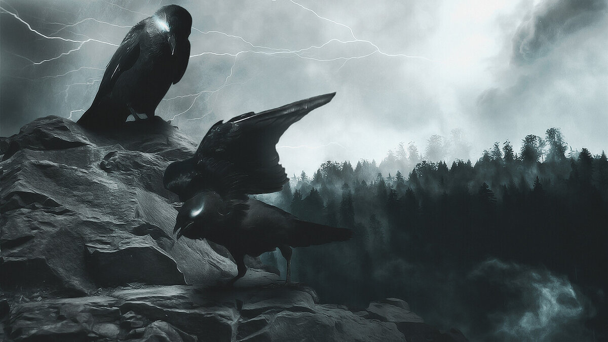 Хугин и Мунин - всевидящие вороны Одина. Существа Скандинавской мифологии