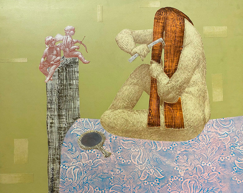 Аркадий Урбановский. Амур готовится. ДВП, акрил