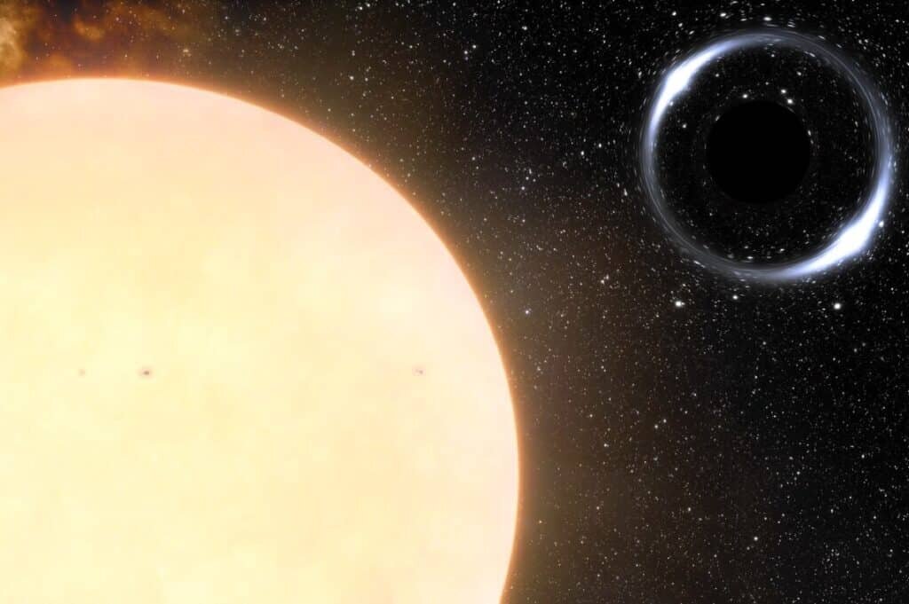    Черная дыра Gaia BH1 и ее звезда-соседка: взгляд художника / ©International Gemini Observatory, NOIRLab, NSF, AURA, J. da Silva, Spaceengine, M. Zamani