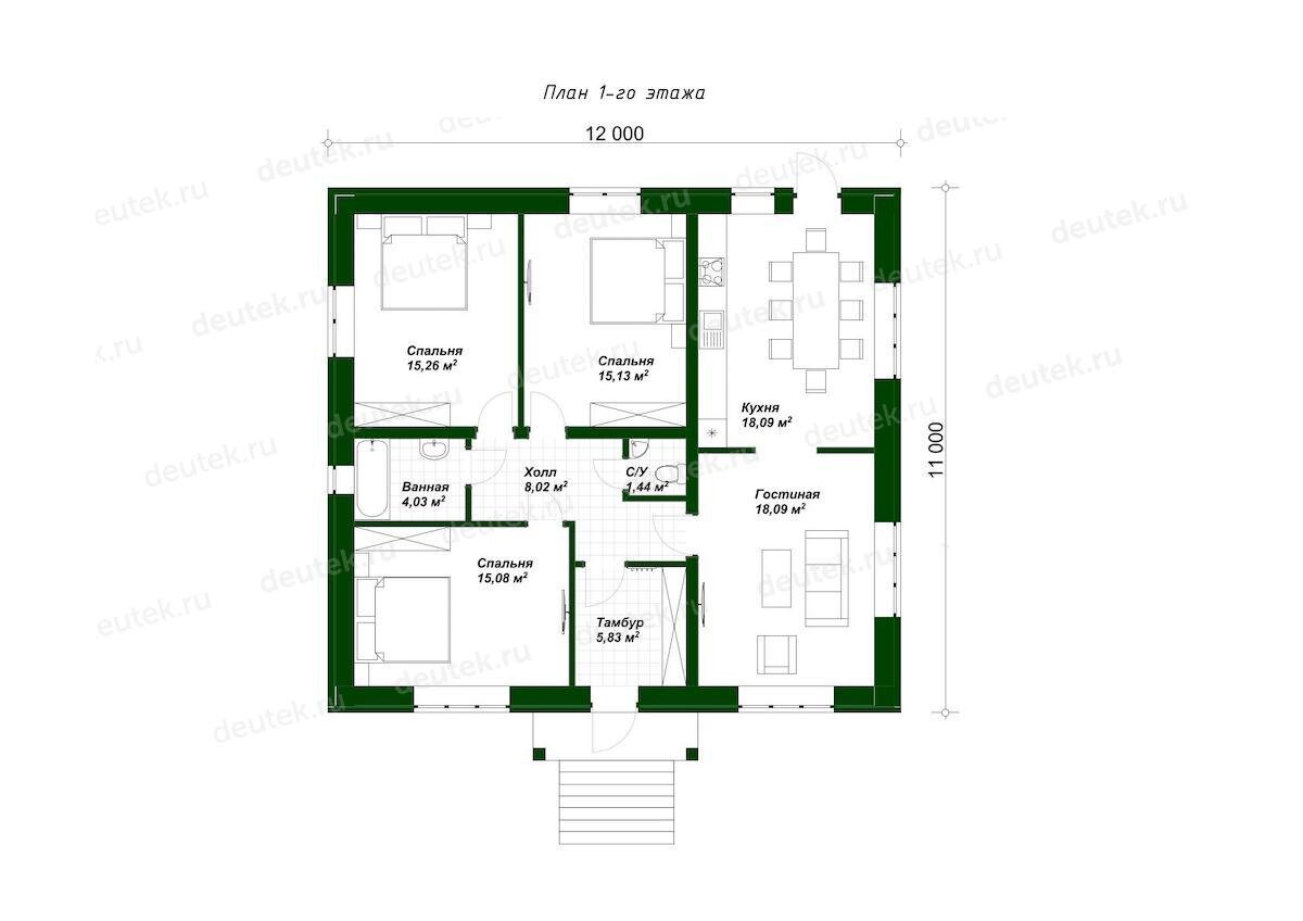 Проект одноэтажного дома 12 х 11 | DEUTEK - проектирование домов | Дзен