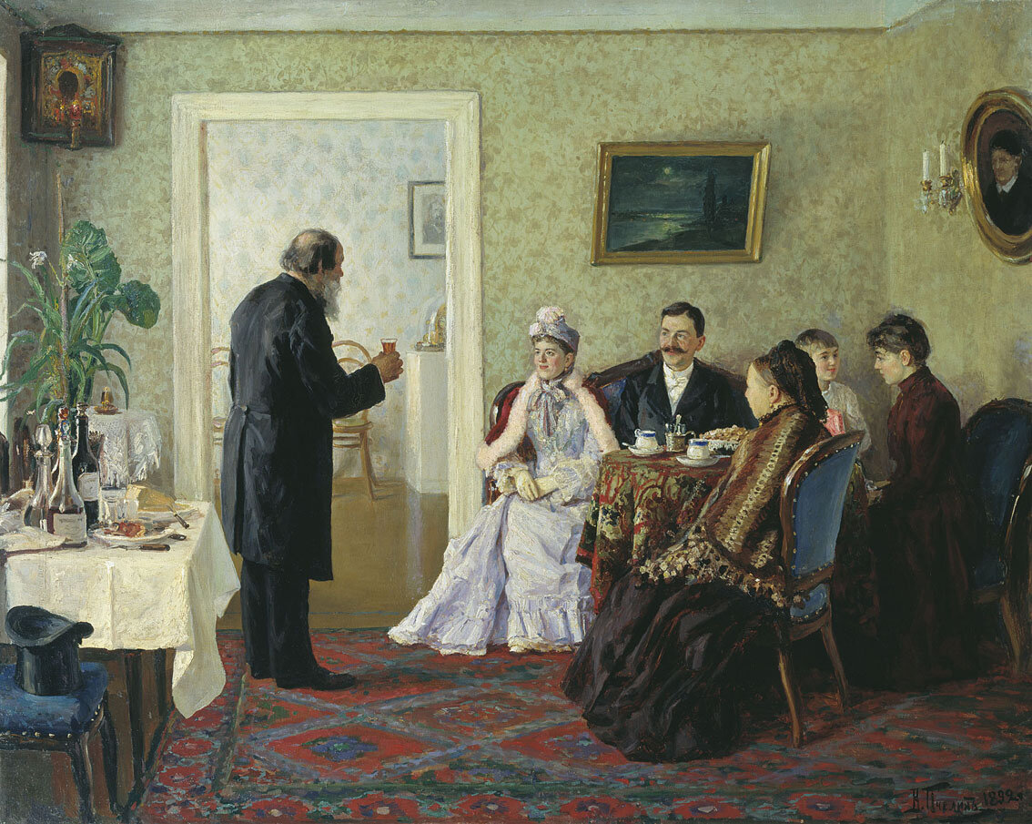 "Молодые у тестя", 1892 Холст, масло. 71 x 89 см. Пчелин Владимир Николаевич