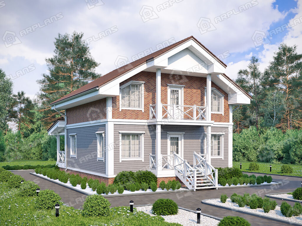 Фото 1 двухэтажного дома из газобетона с мансардой и 3 спальнями, газовой котельной, балконом и террасой 130 кв м. Источник arplans.ru Проект К-272