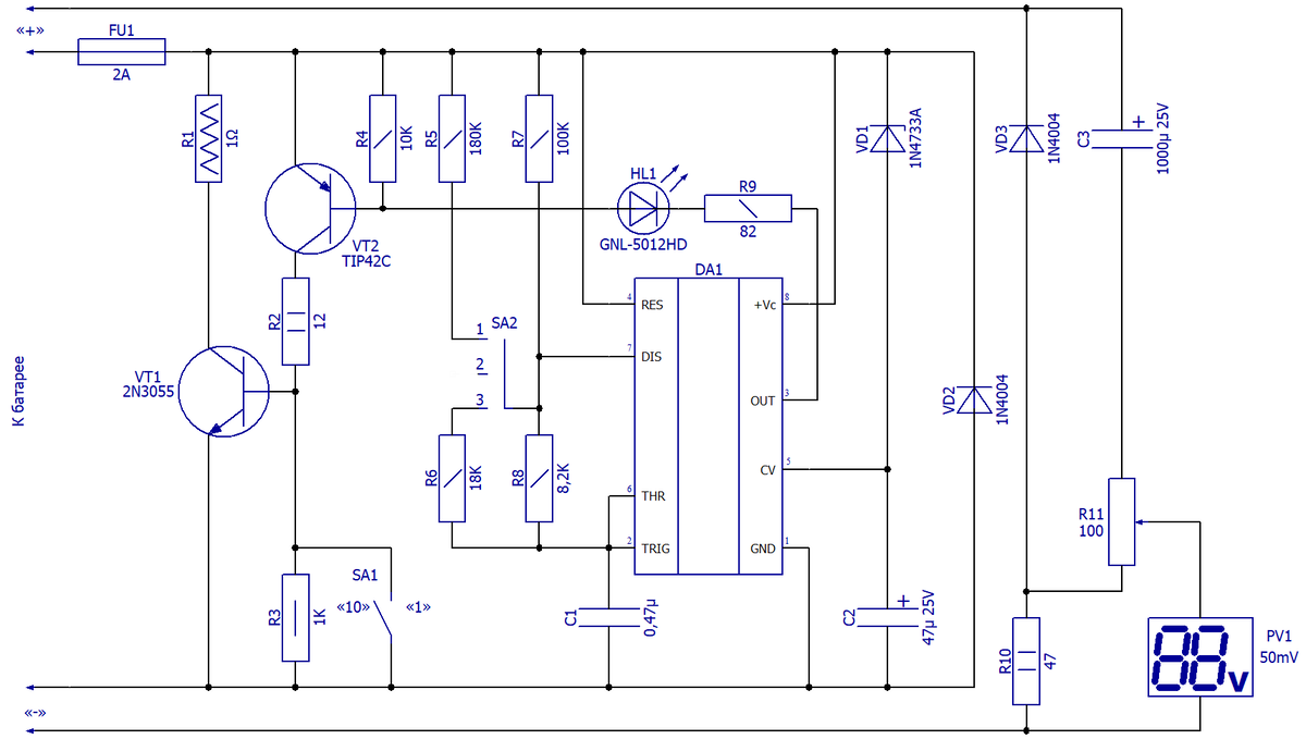 Схема электрическая принципиальная оценки состояния АКБ