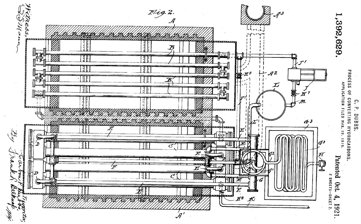 Рисунок 2 (Fig.2) - Вид крекинг установки Даббса сверху в разрезе (патент 1392629)