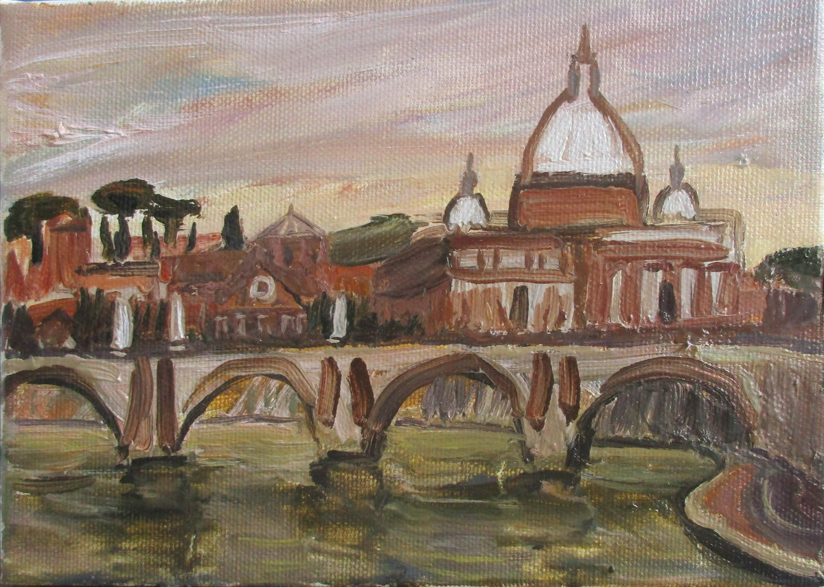 "Летний вечер в Риме"    холст.масло     15х21 картина в наличии