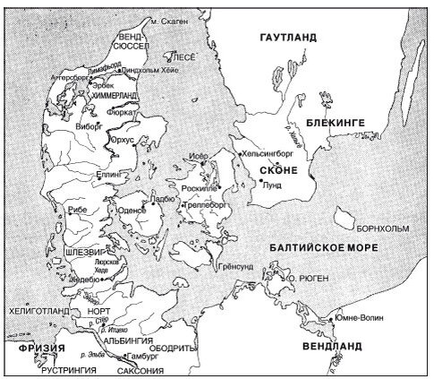 Дания в эпоху викингов 
Источник: https://historylib.org/historybooks/Gvin--Dzhons_Vikingi--Potomki-Odina-i-Tora/13