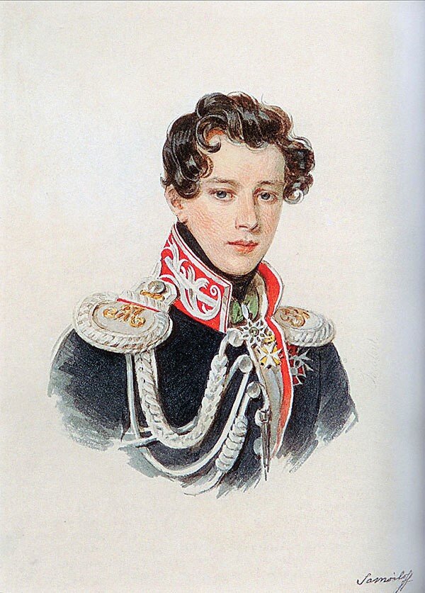 Пётр Соколов. Портрет графа Николая Александровича Самойлова, между 1821-1826, Последний представитель графского рода Самойловых, капитан лейб-гвардии Преображенского полка за красоту, беспутство и бесконечные кутежи получил в высшем свете прозвище «русский Алкивиад». Умер скоропостижно от удара в возрасте 42 лет