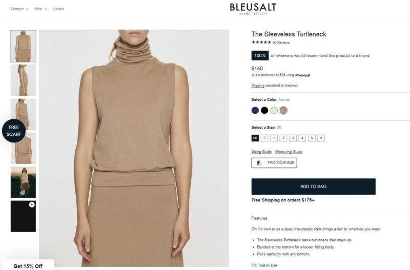 Водолазка без рукавов с высоким воротом как у Меган Маркл от бренда Bleusalt. Скриншот Bleusalt. Фотография взята из открытых источников.  📷
