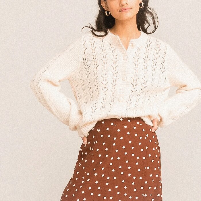 Кардиган с ажурными полочками и спинкой из альпака