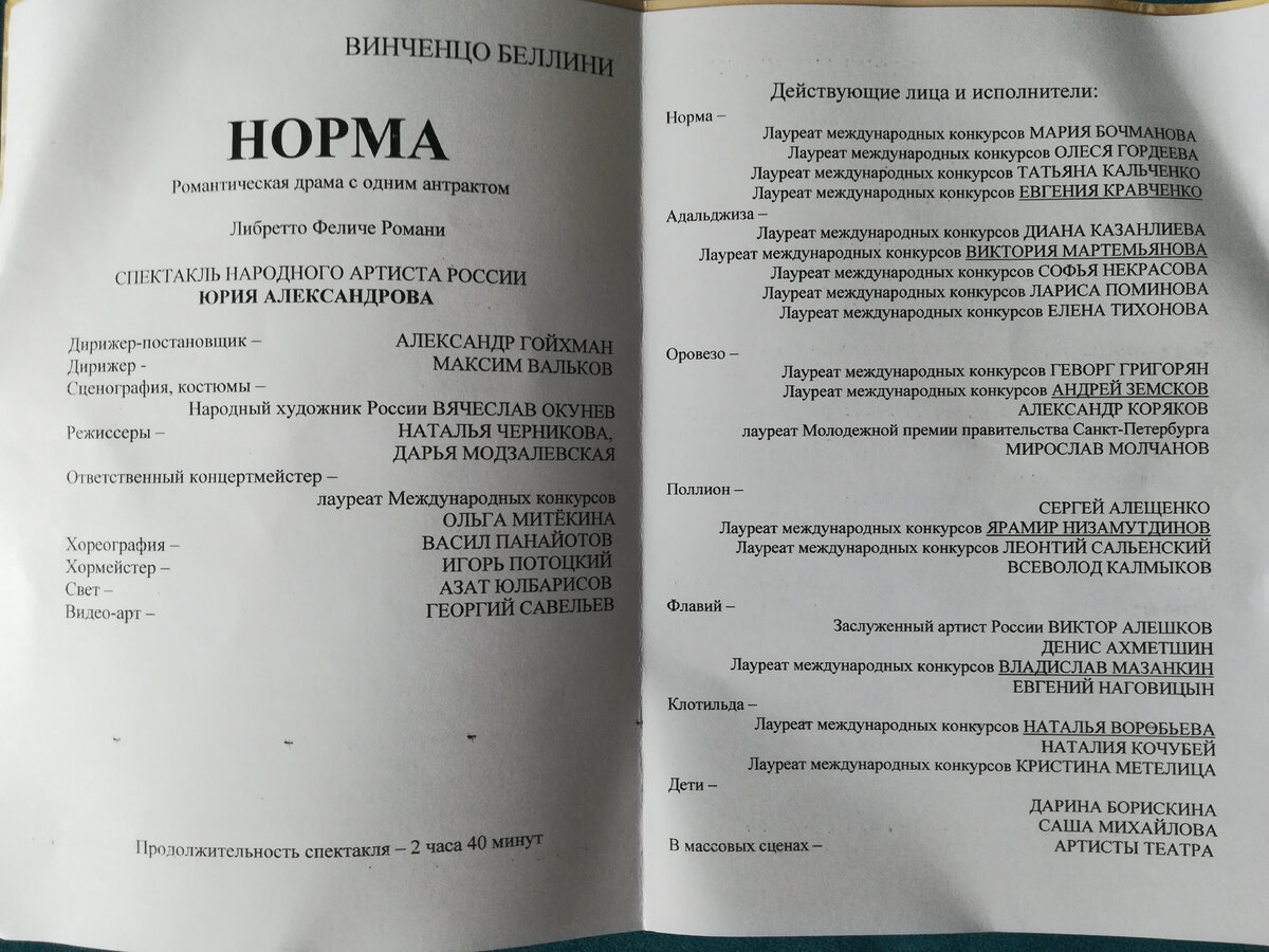Фамилии участников спектакля подчёркнуты