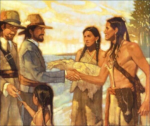 Сквонто- индейцы, которые помогли выжить английским колонистам. Картинка взята с сайта kinderbooks.net