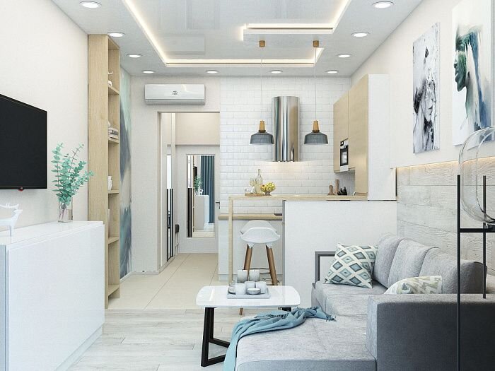 Дизайн интерьера кухни-гостиной с перепланировкой, компания Домострой