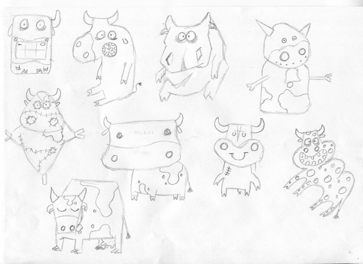 Коровы - эскиз на бумаге карандашом