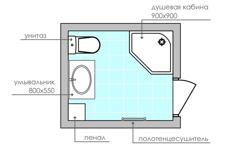 Санузел с душевой план