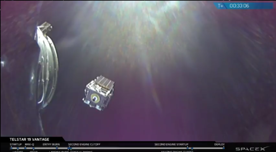 Отделение спутника Telstar-19 Vantage от верхней ступени Falcon 9.
