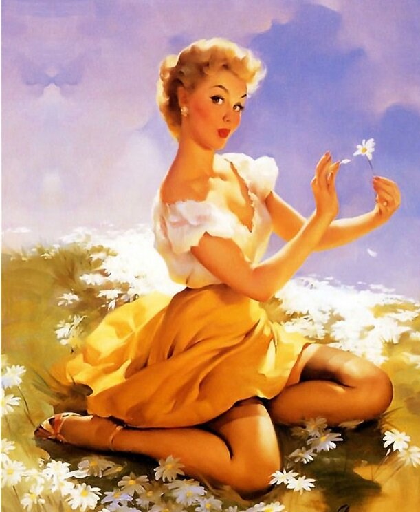 Gil Elvgren Daises Are Telling. 1955.