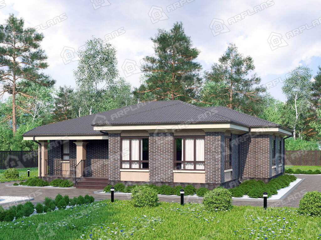 Фото 2 одноэтажного дома из газобетона с 3 спальнями, 100 кв м. Источник arplans.ru Проект К-241