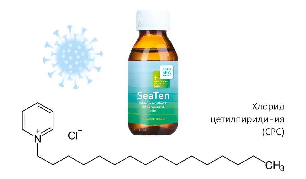 Хлорид цетилпиридиния растворяет липидно-белковую оболочку вируса SARS-CoV-2, которая позволяет ему транспортироваться по крови, что приводит к его уничтожению.